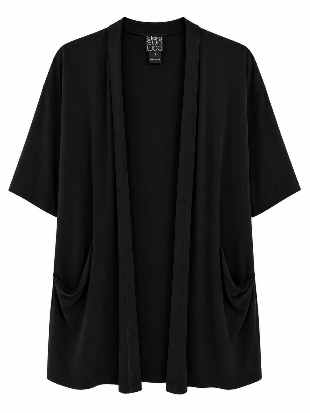 Clara Sun Woo Black Open Front Cardigan‎ Small USA Made Stretch